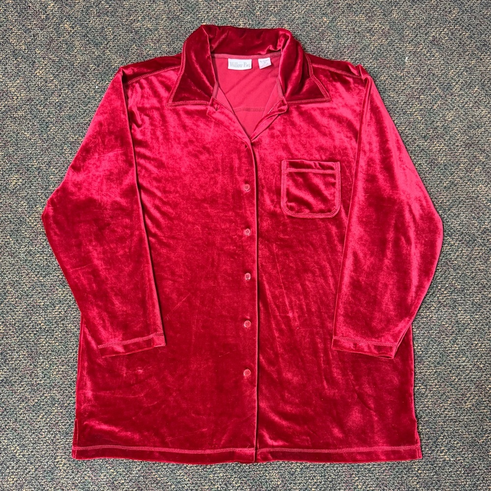 Vintage‎ 90s Red Velour Button Up Shirt Willow Bay XL